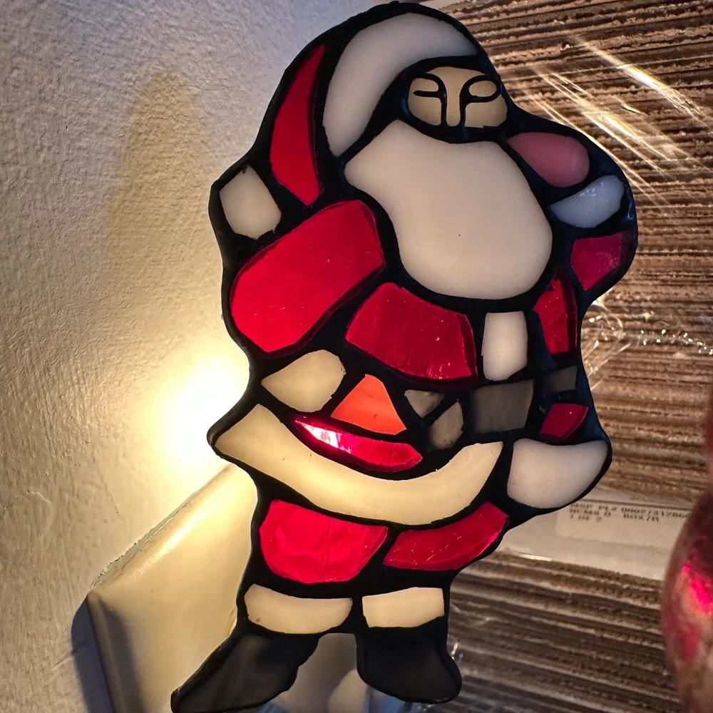 Target Stained Glass Tiffany Style Santa Claus Night Light Christmas Holiday Box